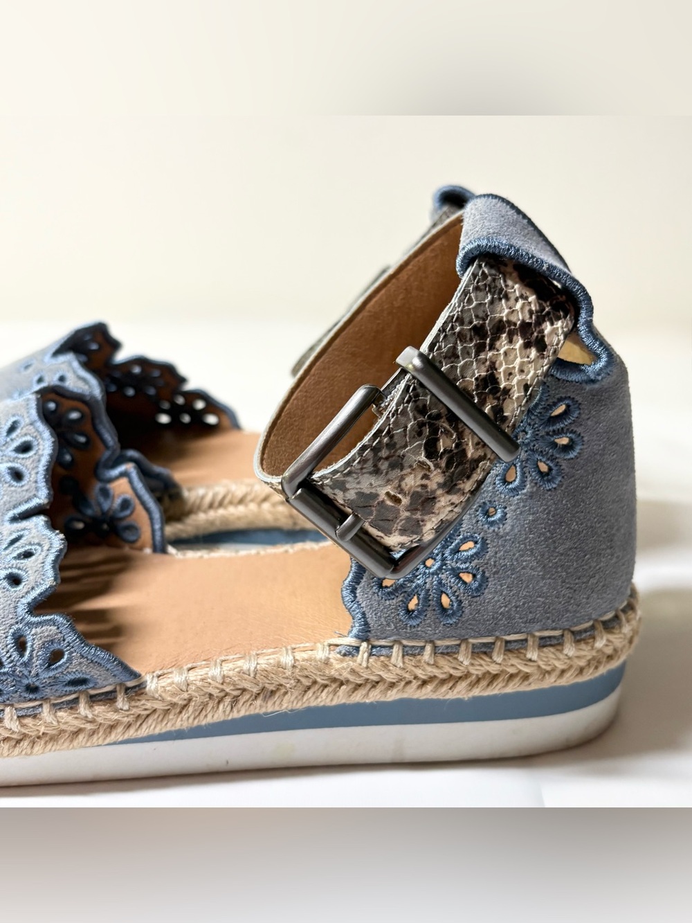 Crown Vintage Brixie Powder Blue Espadrille Leather Scalloped Embroider Size 7 - Picture 10 of 14